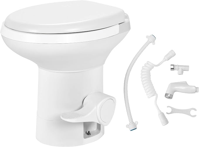 YITAHOME RV Toilet with Pedal Flush | High Profile Gravity Flush Toilet with Hand Sprayer for Motorhome Caravan Car Travel