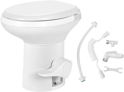 YITAHOME RV Toilet with Pedal Flush | High Profile Gravity Flush Toilet with Hand Sprayer for Motorhome Caravan Car Travel