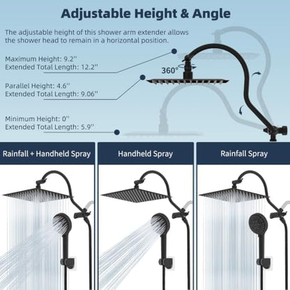 Hibbent All Metal High Pressure Rainfall 12'' Shower Head with Handheld