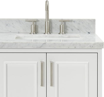 ARIEL Stafford 60-inch Bathroom Vanity with Sink,Solid Wood, 1.5-inch Italian Carrara Marble Countertop, Double Rectangular Porcelain Sink, 4 Soft Closing Doors, 6 Dovetail Drawers, White
