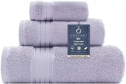 COZYART Luxury Bath Towel Set 3 PCS, Lavender 100% Turkish Cotton 650 GSM