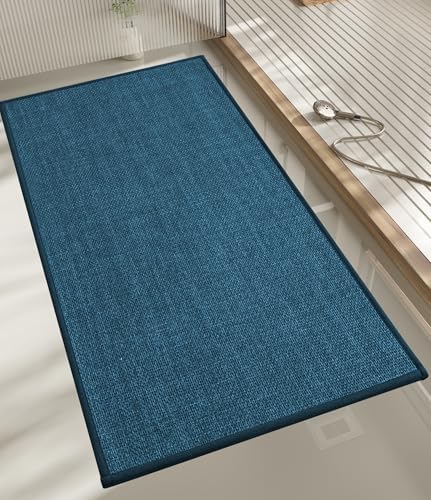 chakme Bathroom Rugs Mat 47x17, Ultra Thin Bath Rug Non Slip Runner Quick Dry Absorbent Bath Mat for Bathroom, (Dark Blue, 47"x17")