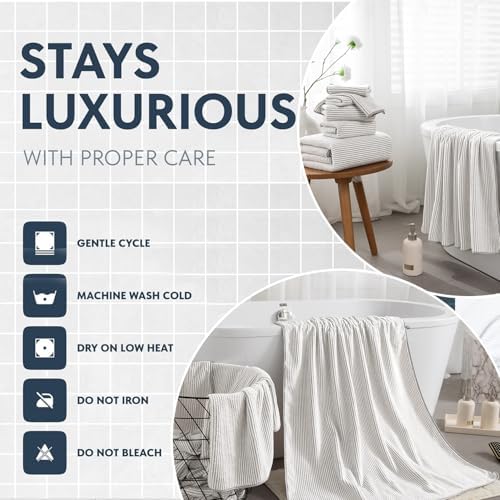 8-Piece Premium Towel Set for Bathroom|2 Oversized Large Bath Sheet,2 Hand Towels,4 Washcloths|Soft Cozy Highly Absorbent Fast Dry Microfiber Shower Towel Set for Hotel Bathroom Essentials,Beige White