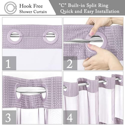 Gibelle No Hook Cloth Lavender Shower Curtain with Liner, 36x74