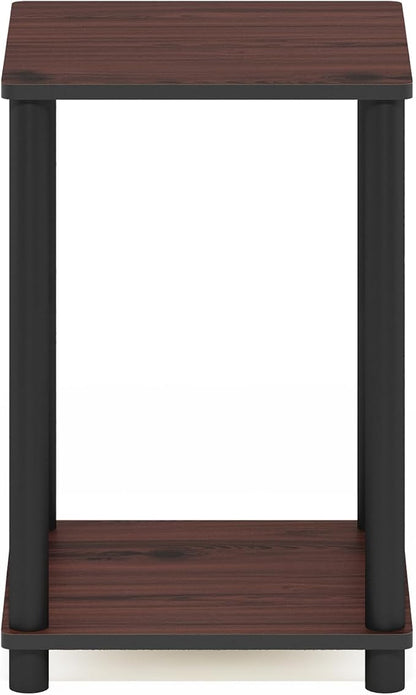 Furinno Turn-N-Tube Toolless Assembly Side Table, 2-Tier Brown End Table with Open Shelf, Night Stand, Bedside Table, for Living Room, Bedroom, Cherry Oak