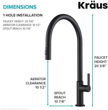 KRAUS Oletto High-Arc Single Handle Pull-Down Kitchen Faucet in Matte Black, KPF-2821MB