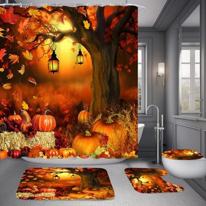 Yddsky 4PCS Fall Maple Tree Shower Curtain Sets for Bathroom,72x72 Inch