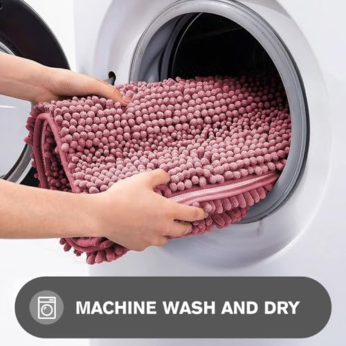 Bathroom Runner Rug 24 x 72 Non Slip – Extra Long Bath Mat | Absorbent and Washable Thick Chenille Runner Rug for Bathroom, Shower, Tub, Sink(Dusty Rose)