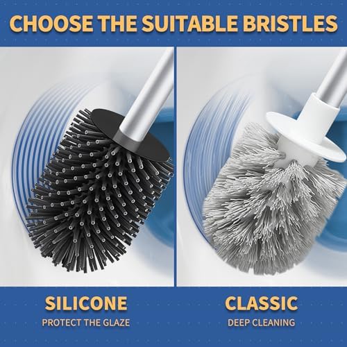BOOMJOY Toilet Brush and Holder Set, Toilet Bowl Cleaner Brush, Toilet Scrubber Brush with Tweezers for Bathroom Cleaning, RV Accessories and House Organization Must-Haves - White