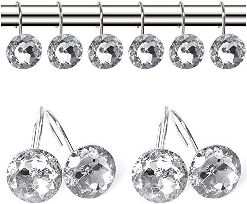 12 Pcs Bling Rhinestones Shower Curtain Hooks Bathroom Rolling Hooks