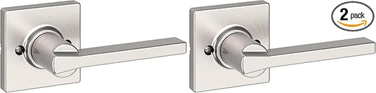 Kwikset Casey Dummy Door Handle, Single Sided Lever for Closets, French Double Doors, and Pantry, Satin Nickel Non-Turning Reversible Interior Push/Pull Lever, with Microban Protection (Pack of 2)