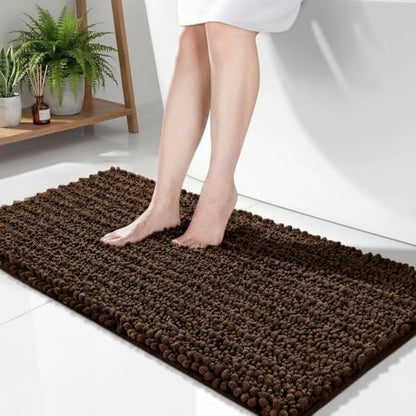 Disolla Brown Bathroom Rug 24x44 Inch - Thick Chenille Bath Mat, Large Shaggy Plush Absorbent Rug, Non-Slip Machine Washable Floor Mat for Double Vanity