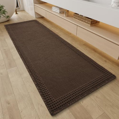 RESARE Waffle Bathroom Runner Rugs, Non Slip Boho Bath Mat 24x72 Dark Brown