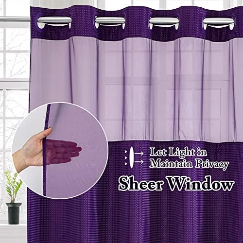 Gibelle No Hook Cloth Purple Shower Curtain with Liner, 72x74