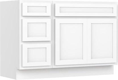 Vanity Art 54 inch Bathroom Vanity Base Only, Single Bathroom Vanity Cabinet with Soft Closing Shaker Drawer, Sturdy Floor Mounted Storage Cabinet Organizer for Bathroom, White, VA4039+VA4015-3