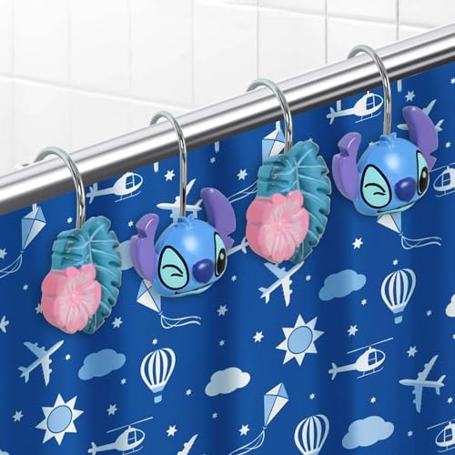 12-Piece Blue Cute Shower Curtain Hooks for Bathroom
