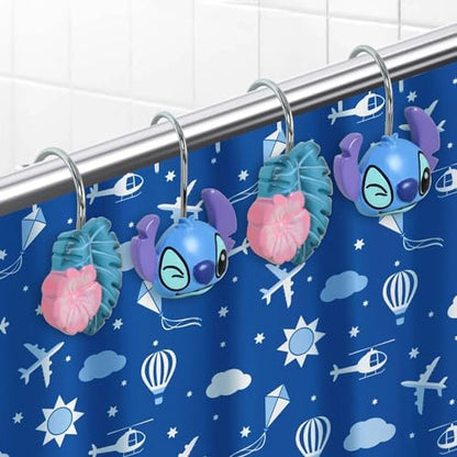 12-Piece Blue Cute Shower Curtain Hooks for Bathroom
