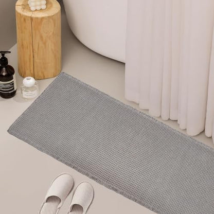ZALL Grey Waffle Bath Mat,Super Absorbent Non Slip Long Bathroom Runner Rug,Gray 24X72inch,Machine Washable Ultra Soft Floor Mats
