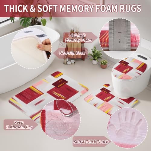 XLHOMO Bathroom Set - Burgundy Bathroom Accessories Set, Bathroom Sets with Shower Curtain and Rugs, Burgundy Shower Curtain Set with Bathroom Trash Can, Soap Dispenser, Soap Dish for Home Decor