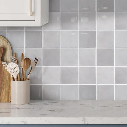 Thicker Peel and Stick 3D Backsplash Tiles Kitchen Bathroom | Gray, 10 Pcs 12" x 12", Glossy Self Adhesive Decorative Vinyl Backsplash Wall Sticker, Cover 10 sq ft，Removable，Waterproof