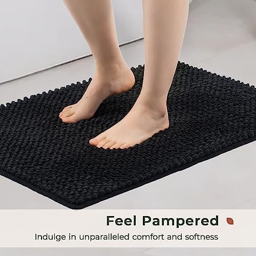 FRESHMINT Chenille Bath Rugs Set 2 Pieces, Black, 17''x24''+20''x32''
