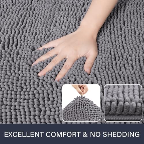 LOCHAS Luxury Bathroom Rug Shaggy Bath Mat 20 x 32 Inch, Gray