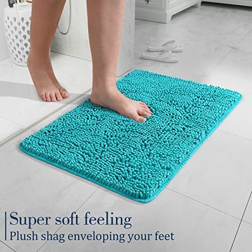 LOCHAS Luxury Bathroom Rug Shaggy Bath Mat 24 x 17 Inch, Teal Blue