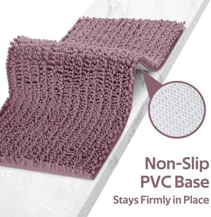 ACCUMTEK Upgrade Extra Large Mauve Bathroom Rug Set 3 Pieces Ultra Soft, Thick Absorbent Bath Mats, Non Slip Chenille Toilet Mat for Bathroom, Bedroom, Kitchen