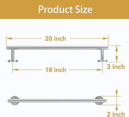 Brushed Nickel Towel Bar, 18 Inch Bathroom Towel Rack | Towel Holder Wall Mounted, Thicken SUS304 Stainless Steel Towel Rod Modern Home Decor (Total Length 20 Inch)