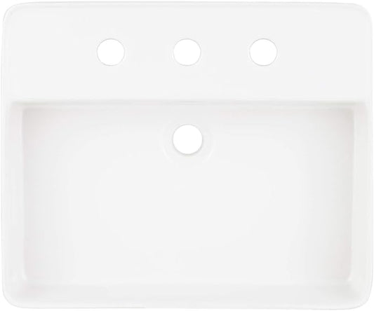 Signature Hardware 447958 Hibiscus 20" Fireclay Vessel Bathroom Sink with 3 Faucet Holes at 8" Centers
