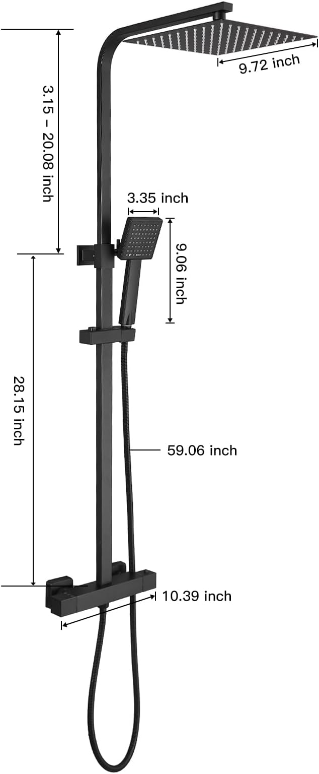 BWE Black Outdoor Shower Fixtures 10 Inch Rain Shower Head with Handheld Spray Dual Functions Exposed Shower System Wall Mount Outdoor Shower Kit for Bathroom or Backyard