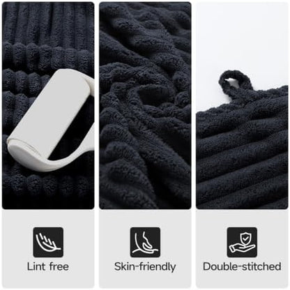 REDKISS Black Bath Towels Set 6 Piece - Microfiber Bathroom Towels of 6 Large, Highly Absorbent Bath Towel, Soft Shower Towel for Bathroom, Hotel 2 Bath Sheet 2 Hand Towel 2 Washcloths