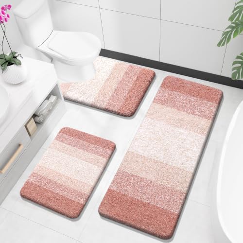OLANLY Microfiber Bathroom Rugs Sets 3 Piece, 47"x20"+24"x16"+24"x20"