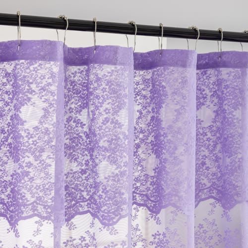 TUDECO Lavender Purple Lace Shower Curtain with Valance, 72 x 72 Inch