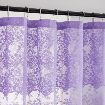 TUDECO Lavender Purple Lace Shower Curtain with Valance, 72 x 72 Inch