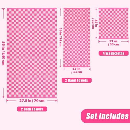 Pink Bath Towel Set for Bathroom Decor, 8-Piece Soft & Absorbent Cottons