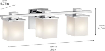 Kichler Tully 24" Vanity Light in Chrome, 3-Light Modern Bathroom Light with Satin Etched Cased Opal Glass, (24" W x 6.5" H), 45151CH