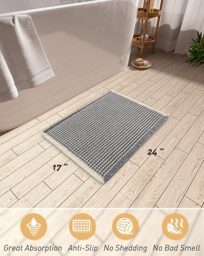 Upgraded Waffle Bath Mat Ultra Absorbent Non Slip Bathroom Mat, 17" x 24"