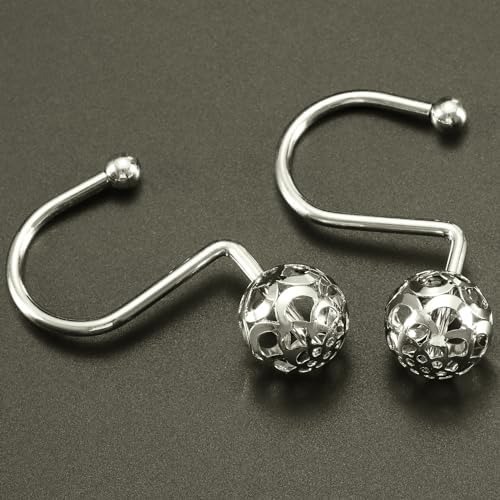 Chictie Nickel Shower Curtain Hooks - Decorative Shower Curtain Rings,Set of 12 Silver Metal Rustproof Shower Hangers for Bathroom Curtains Rods Hollow Ball Design
