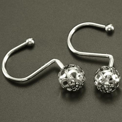 Chictie Nickel Shower Curtain Hooks - Decorative Shower Curtain Rings,Set of 12 Silver Metal Rustproof Shower Hangers for Bathroom Curtains Rods Hollow Ball Design