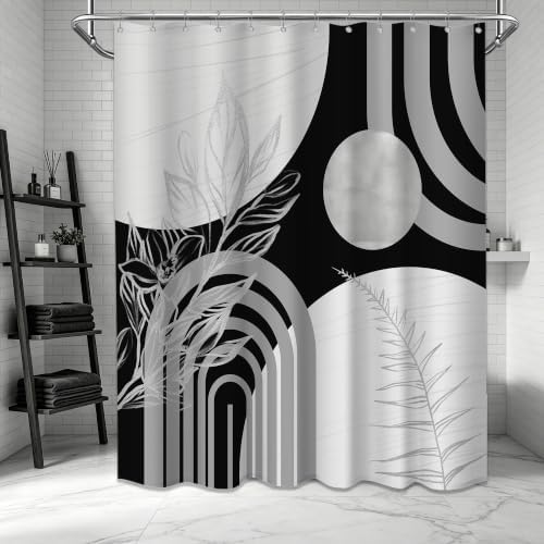 Grey and White Extra Long Shower Curtain, Tall 72X96 in, Mid Century