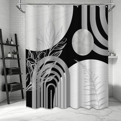 Grey and White Extra Long Shower Curtain, Tall 72X96 in, Mid Century