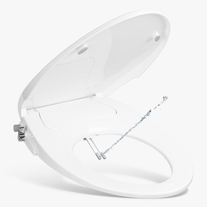London Sunshine Elongated Bidet Toilet Seat, Non-Electric Dual Nozzle Bidet Seat with Soft Close Lid, Adjustable Water Pressure, Front & Rear Wash, Self-Rinse Nozzle, No Outlet Required