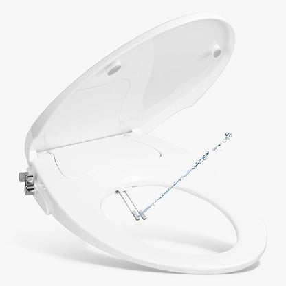 London Sunshine Elongated Bidet Toilet Seat, Non-Electric Dual Nozzle Bidet Seat with Soft Close Lid, Adjustable Water Pressure, Front & Rear Wash, Self-Rinse Nozzle, No Outlet Required