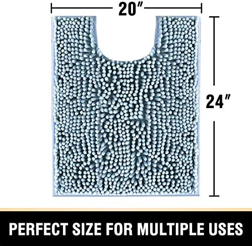 H.VERSAILTEX Toilet Mat U Shaped Bathroom Rugs Bath Mats for Bathroom Non Slip Luxury Chenille Bath Mat U Shape 20x24 Extra Soft and Absorbent Shaggy Rugs Washable Dry Fast - Cool Blue
