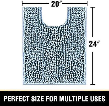 H.VERSAILTEX Toilet Mat U Shaped Bathroom Rugs Bath Mats for Bathroom Non Slip Luxury Chenille Bath Mat U Shape 20x24 Extra Soft and Absorbent Shaggy Rugs Washable Dry Fast - Cool Blue