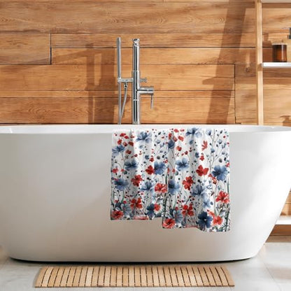 4th of July Hand Towel Set of 2, 14x28 Inch Patriotic Red Blue Floral Leaves Absorbent Soft Dish Cloth Towels for Kitchen Bathroom Home Memorial Day Independence Day Decor