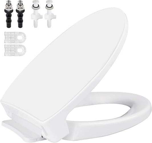 SS114 Toilet Seat Replacement Compatible with TOTO, Elongated Soft Close Toilet Seat for SS113/SS154/SS204/SS214/SS224, Transitional Heavy Duty Oval Toilet Seats, 2-Pack Toilet Bolts and Nuts, White
