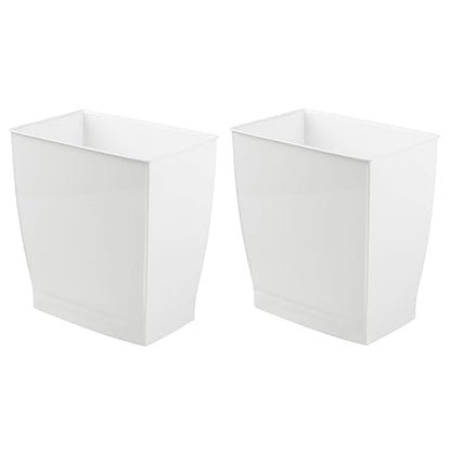 iDesign Small Plastic Bathroom Trash Can, Slim Rectangle, 2-Pack, White | Garbage Bin for Bedroom, Office, Dorm