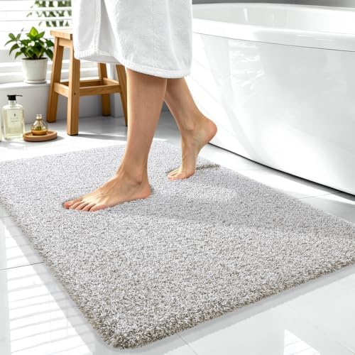 OLANLY Microfiber Bathroom Rugs 40x32, Quick Dry Bath Mat, Greige and White